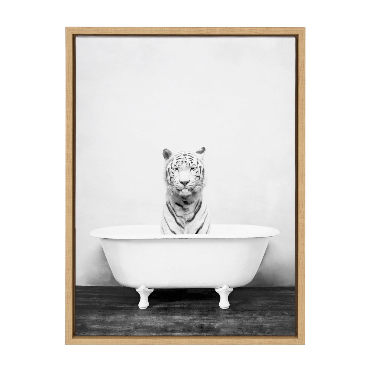 Sylvie White Tiger in The Bathtub Framed Canvas by Amy Peterson by kateandlaurel - main product image for Resin Society