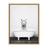 Sylvie White Tiger in The Bathtub Framed Canvas by Amy Peterson by kateandlaurel - product image 9 for Resin Society