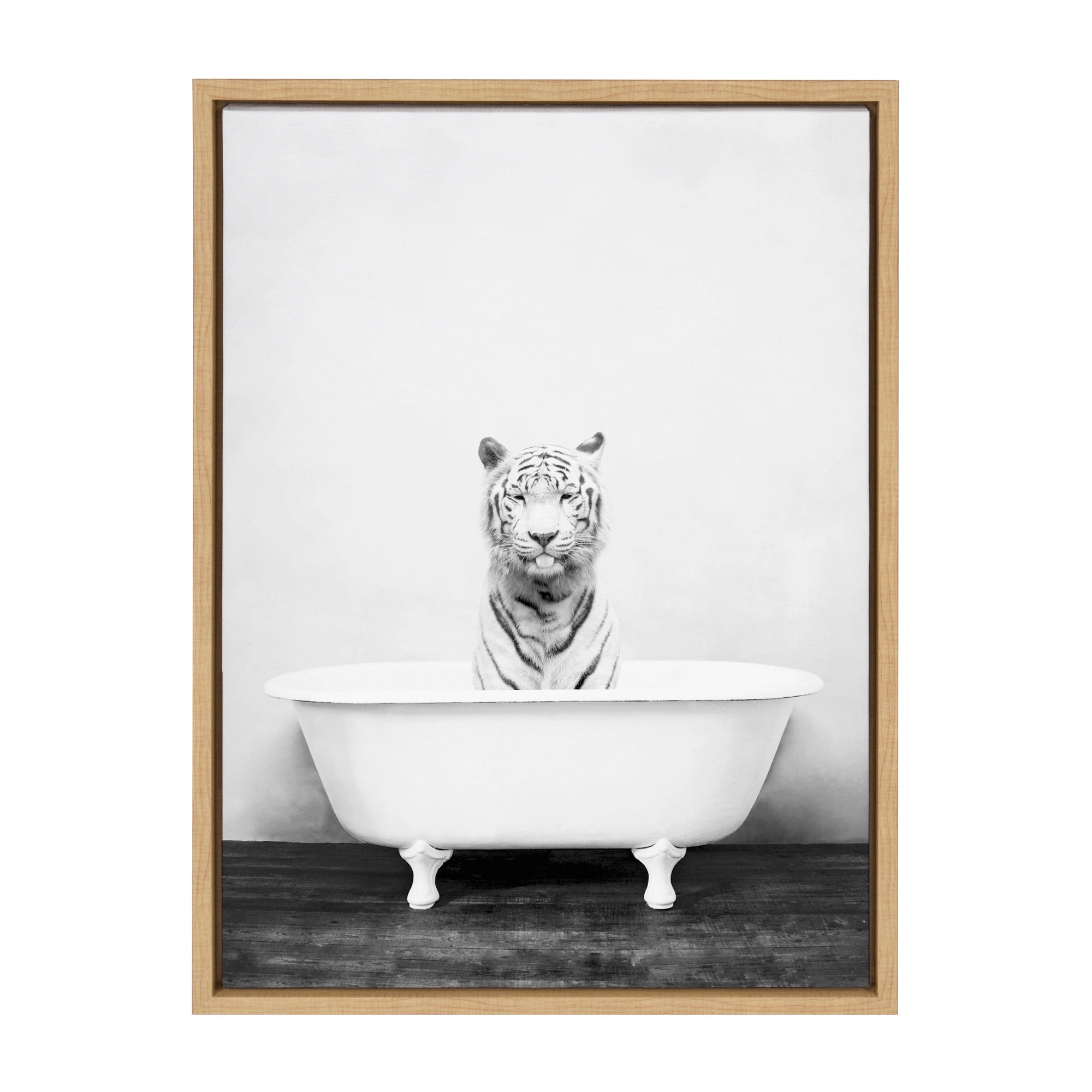 Sylvie White Tiger in The Bathtub Framed Canvas by Amy Peterson by kateandlaurel - product image 9 for Resin Society