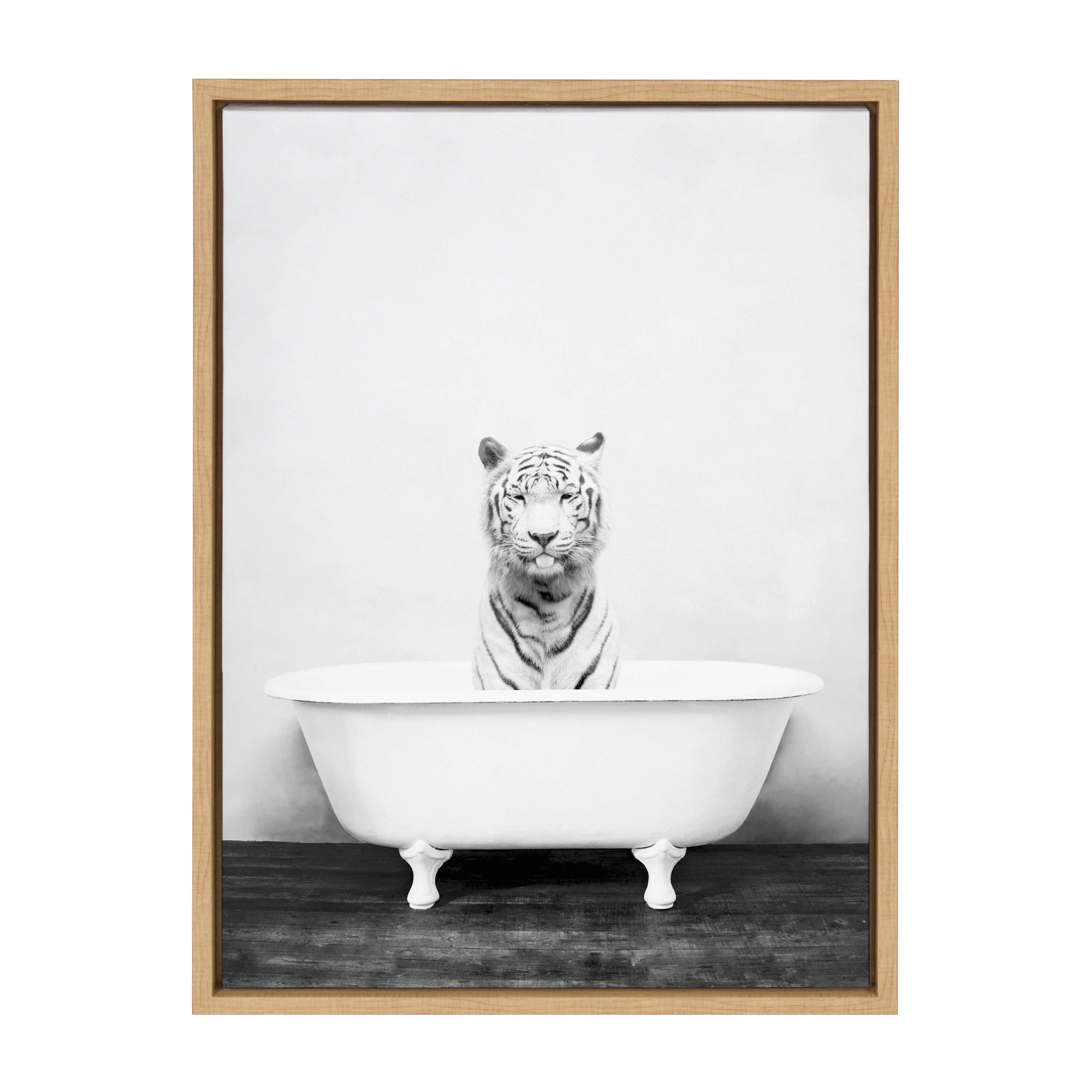 Sylvie White Tiger in The Bathtub Framed Canvas by Amy Peterson by kateandlaurel - product image 9 for Resin Society