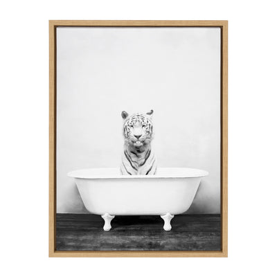 Sylvie White Tiger in The Bathtub Framed Canvas by Amy Peterson by kateandlaurel - product image 9 for Resin Society