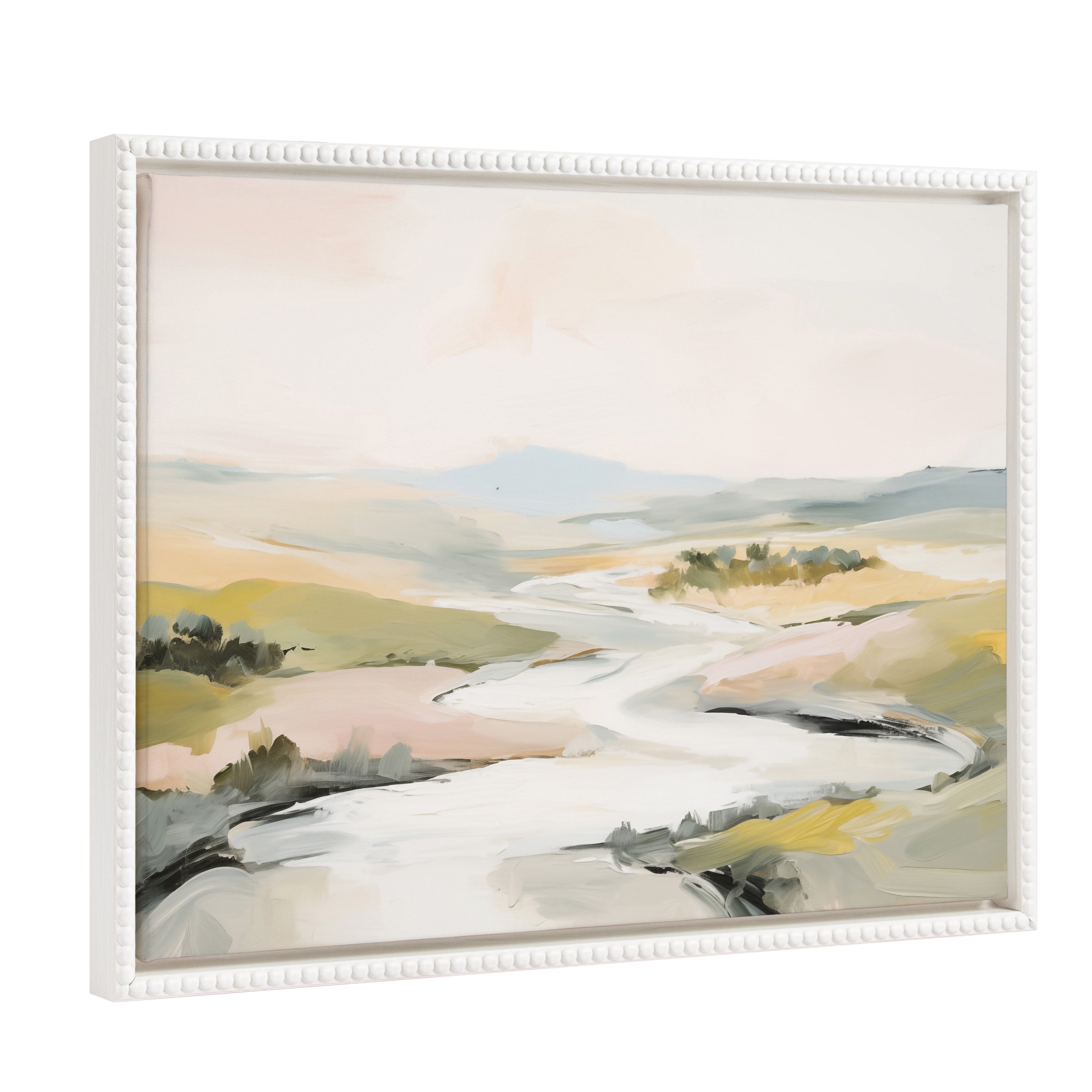 Sylvie Beaded Tranquil Landscape II framed canvas art featuring abstract nature painting with vintage beaded frame