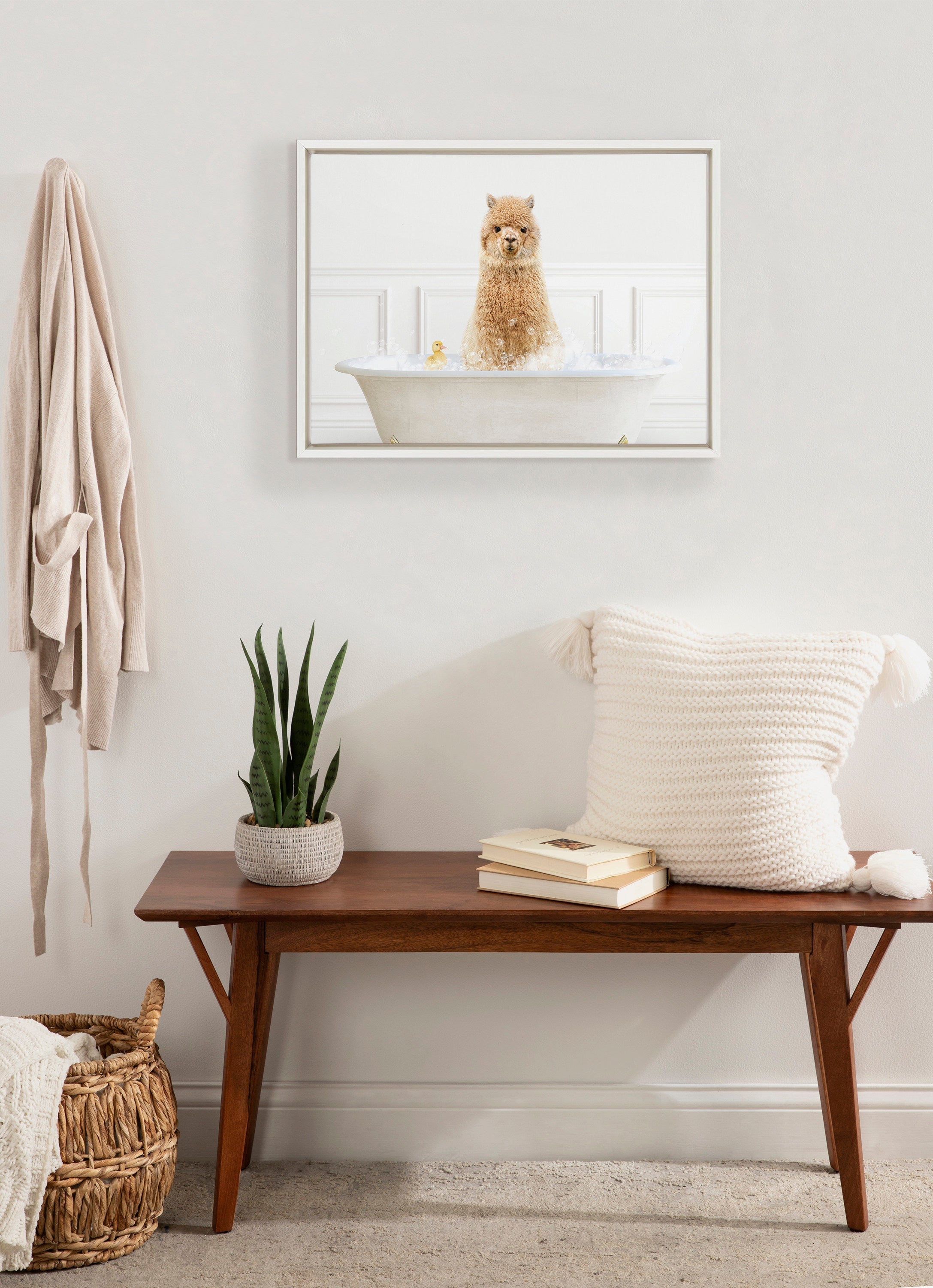 Sylvie Alpaca In Bubble Bath Neutral Style Framed Canvas by kateandlaurel - product image 10 for Resin Society