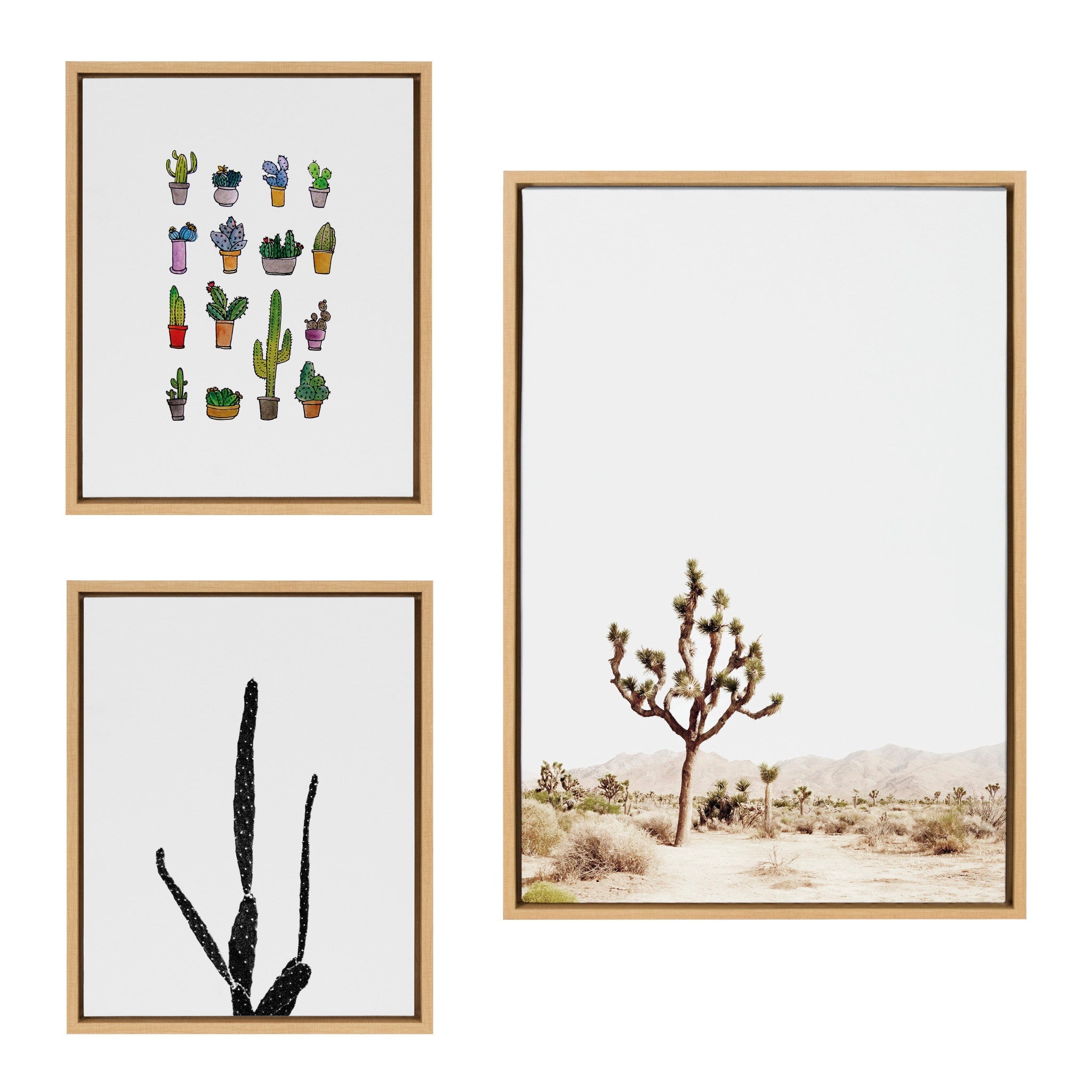Sylvie Lone Joshua Tree, Group of Cacti and Film Grain Cactus framed canvas wall art set