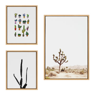 Sylvie Lone Joshua Tree, Group of Cacti and Film Grain Cactus framed canvas wall art set
