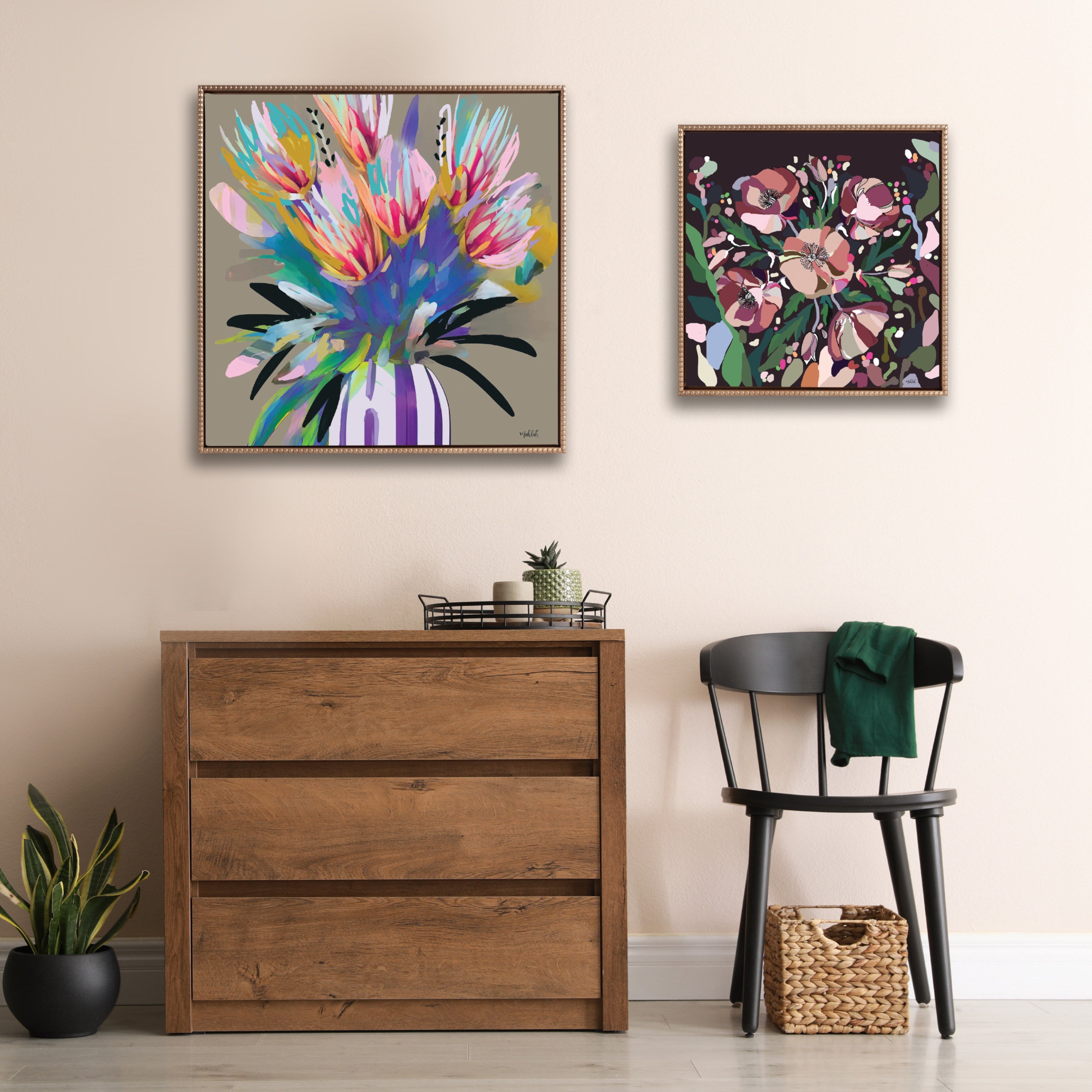 Sylvie Beaded Bright Flowers Framed Canvas by Inkheart Designs