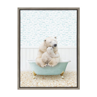 Sylvie Mother and Baby Polar Bear in Little Fish Bath Framed Canvas by Amy Peterson Art Studio