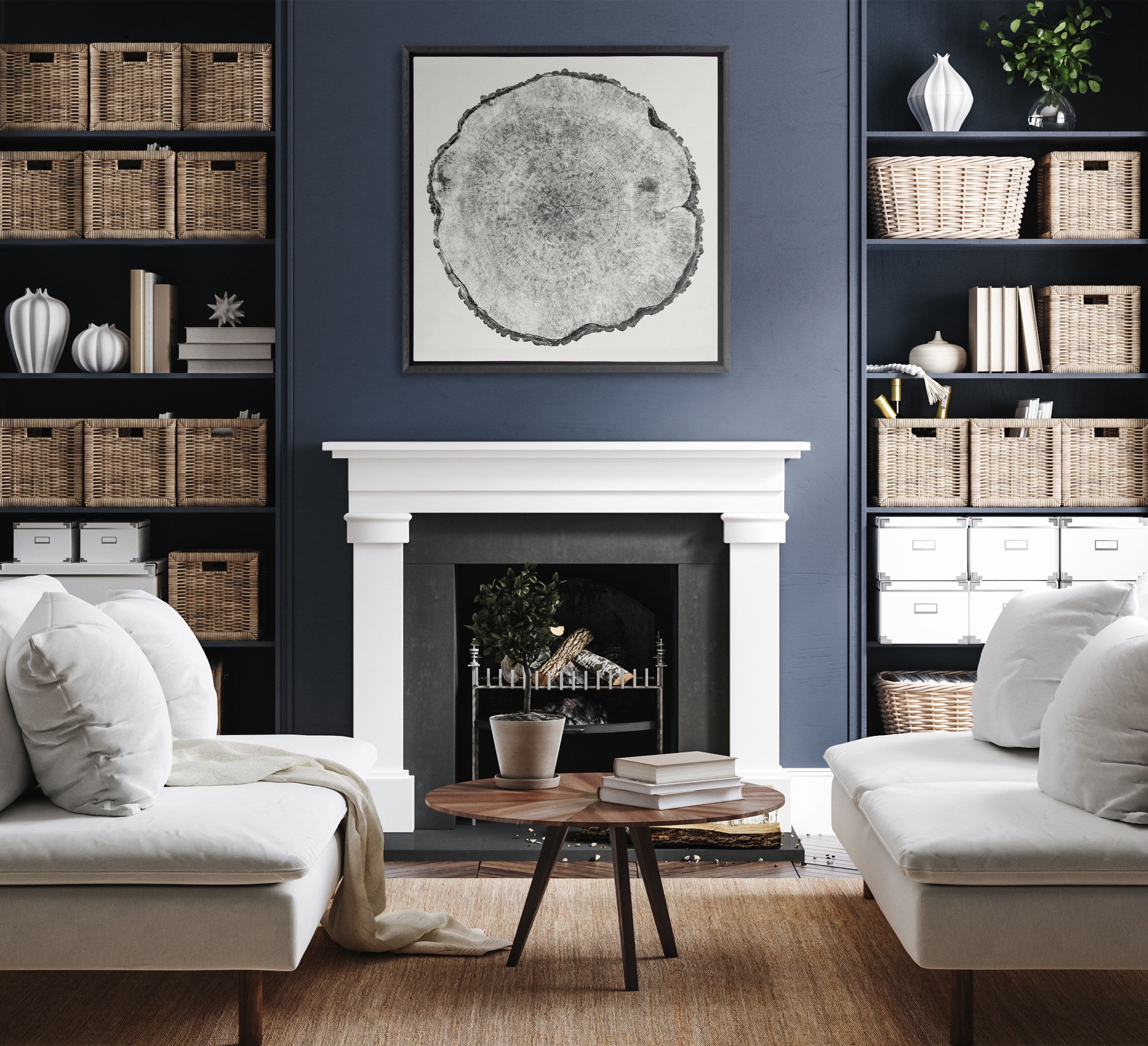 Sylvie Tree Rings Linen Framed Canvas by kateandlaurel - product image 10 for Resin Society
