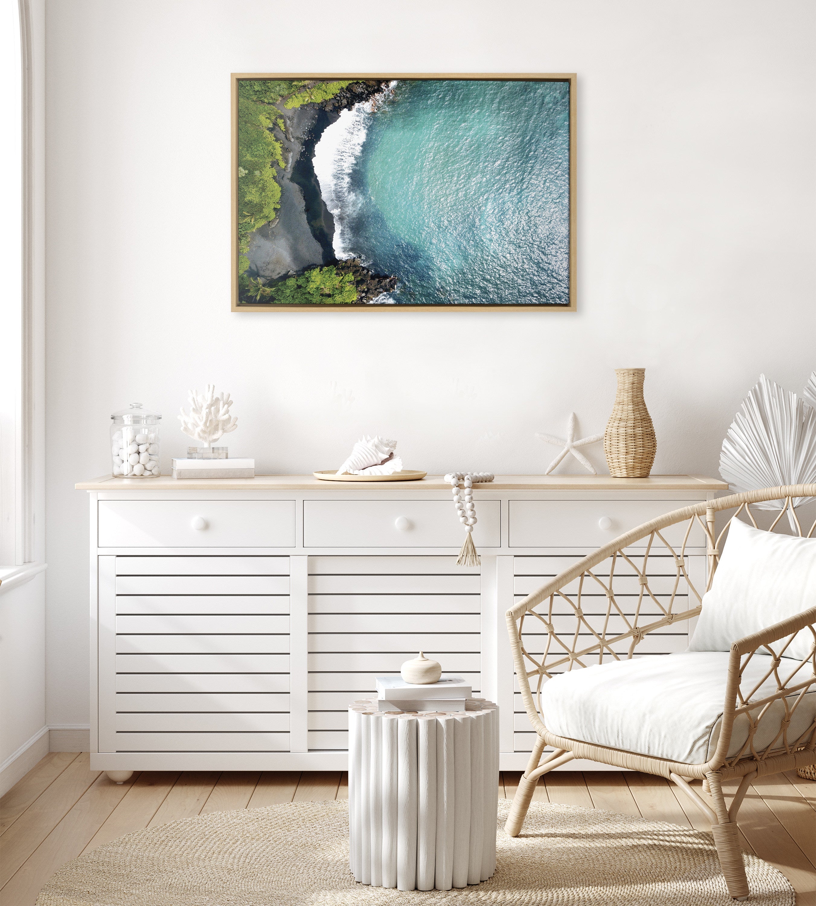 Sylvie Maui Black Sand Beach 1 Framed Canvas by Rachel Bolgov by kateandlaurel - product image 5 for Resin Society