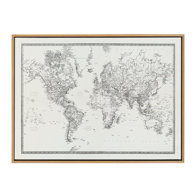 Sylvie Vintage Black and White World Map Framed Canvas by The Creative