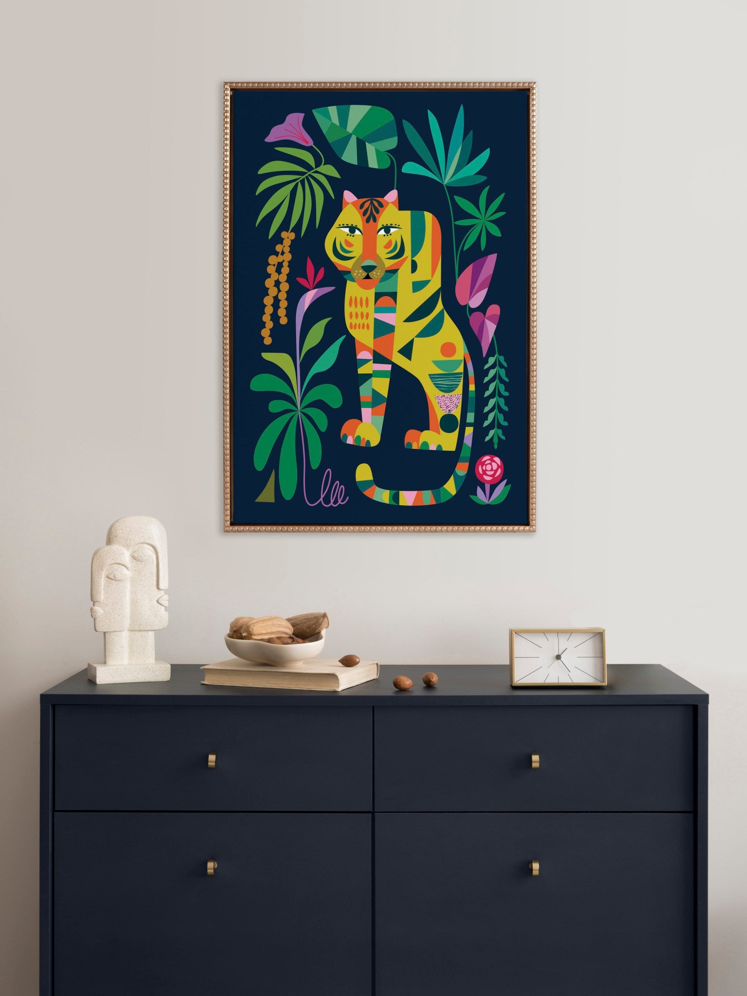 Sylvie Beaded Tiger in the Forest Framed Canvas by Rachel Lee