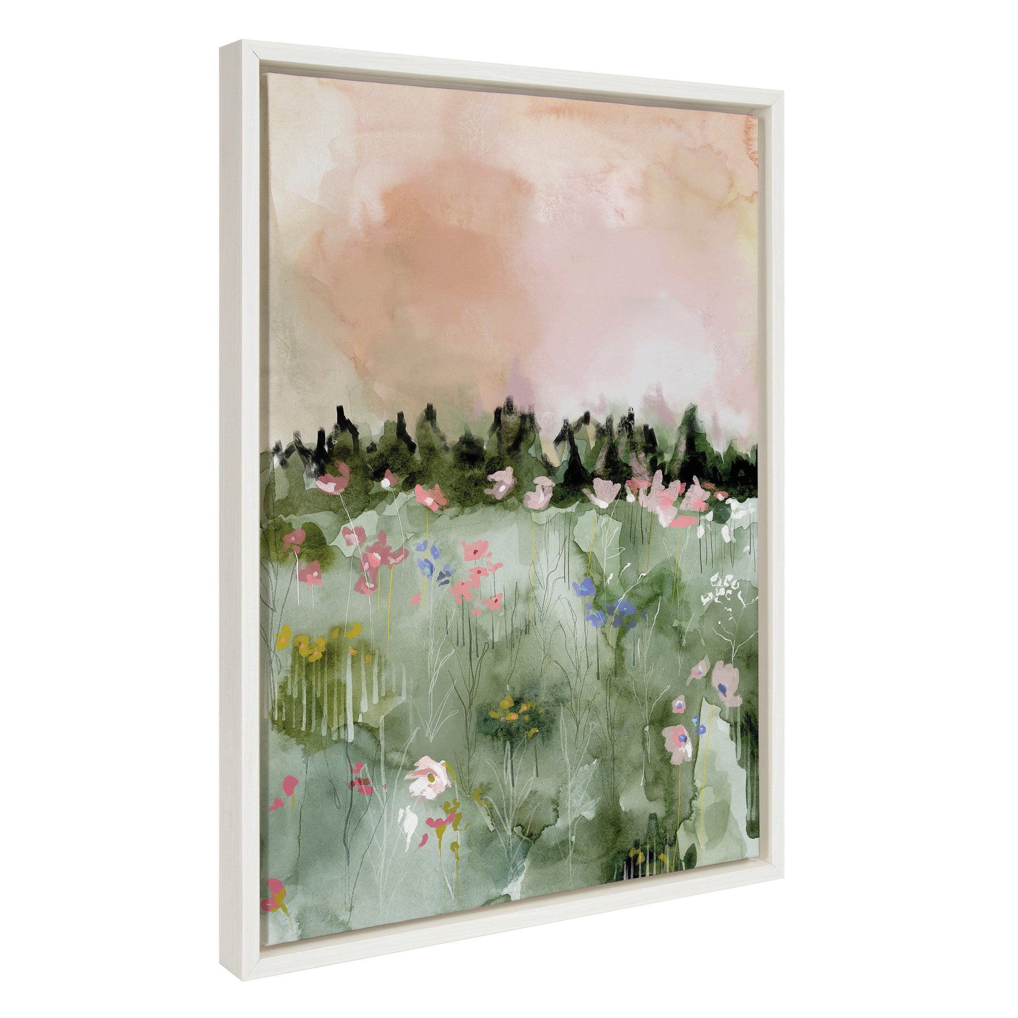 Sylvie Landscape 01 framed canvas art by Annie Quigley showing a soft watercolor nature scene in a modern frame