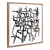 Sylvie Beaded Organic Lines black and white abstract framed canvas with gold frame hung on a neutral wall