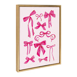 Sylvie Pink Bows framed canvas art featuring pink bows on a golden background with a modern lightweight polystyrene frame.