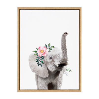 Sylvie Flower Crown Elephant Framed Canvas by Amy Peterson Art Studio