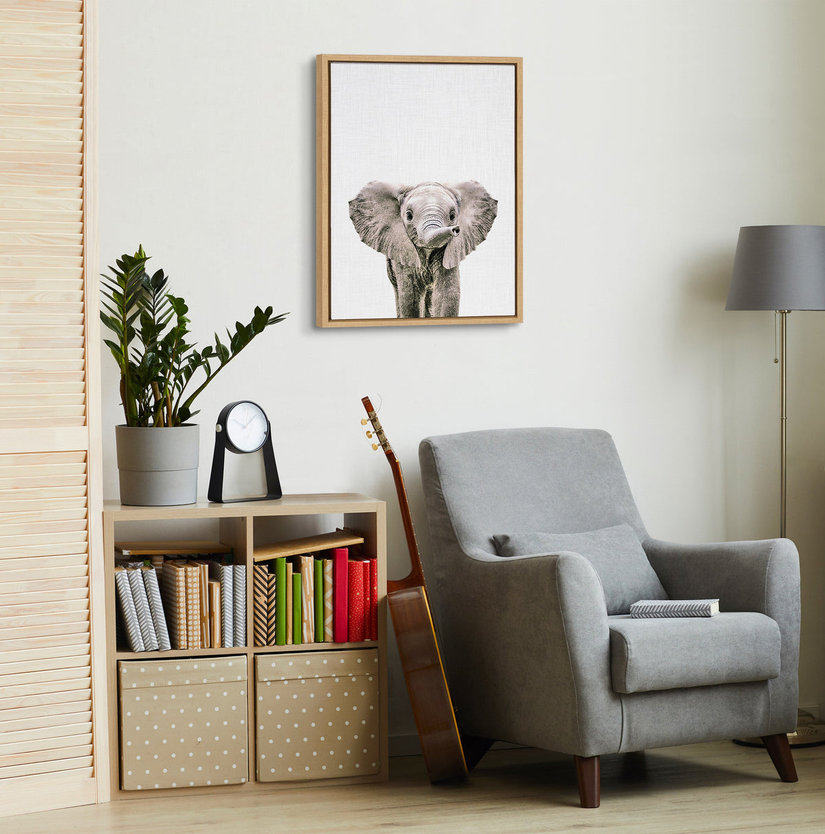 Sylvie Baby Elephant Color Framed Canvas by kateandlaurel - product image 4 for Resin Society