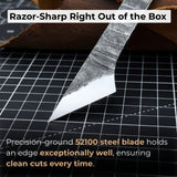 Hand-forged Kiridashi knife with razor-sharp carbon steel blade and leather sheath
