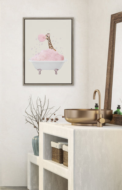 Sylvie Giraffe Taking a Bath Framed Canvas by July Art Prints
