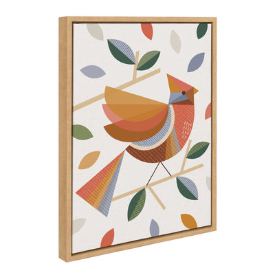 Framed canvas art depicting a red cardinal bird perched on branches with colorful fall leaves
