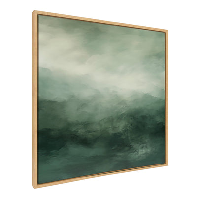 Sylvie Tonal Abstract Sage Green Framed Canvas showing a serene abstract landscape in muted sage and emerald green tones