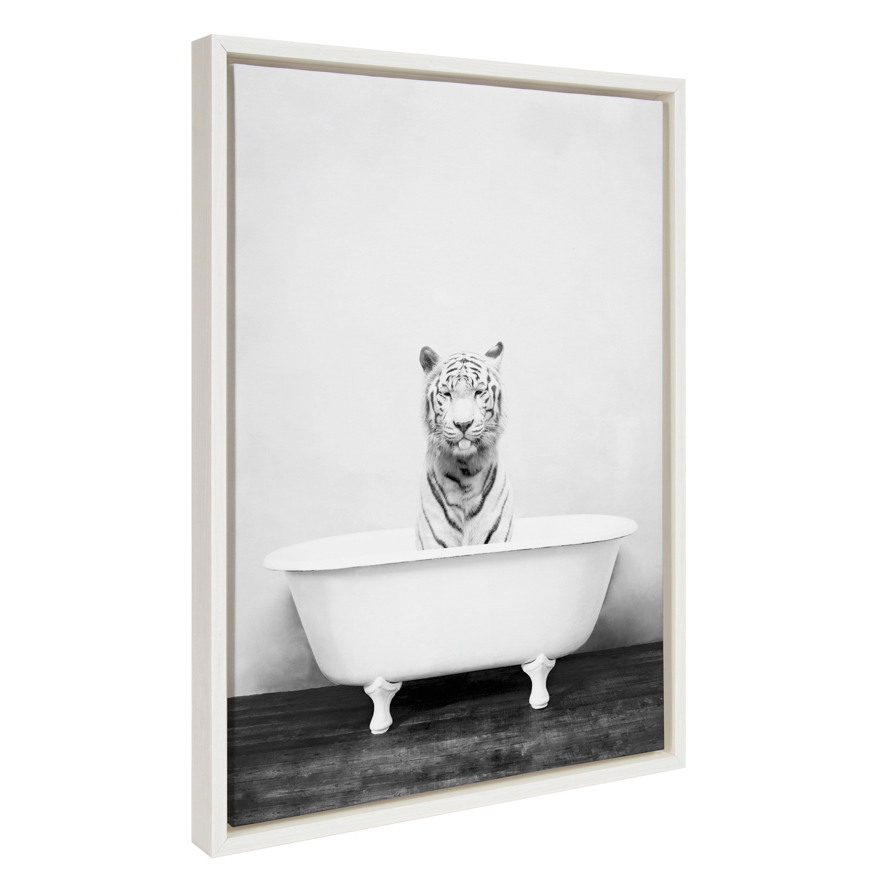 Sylvie White Tiger in The Bathtub Framed Canvas by Amy Peterson by kateandlaurel - product image 10 for Resin Society