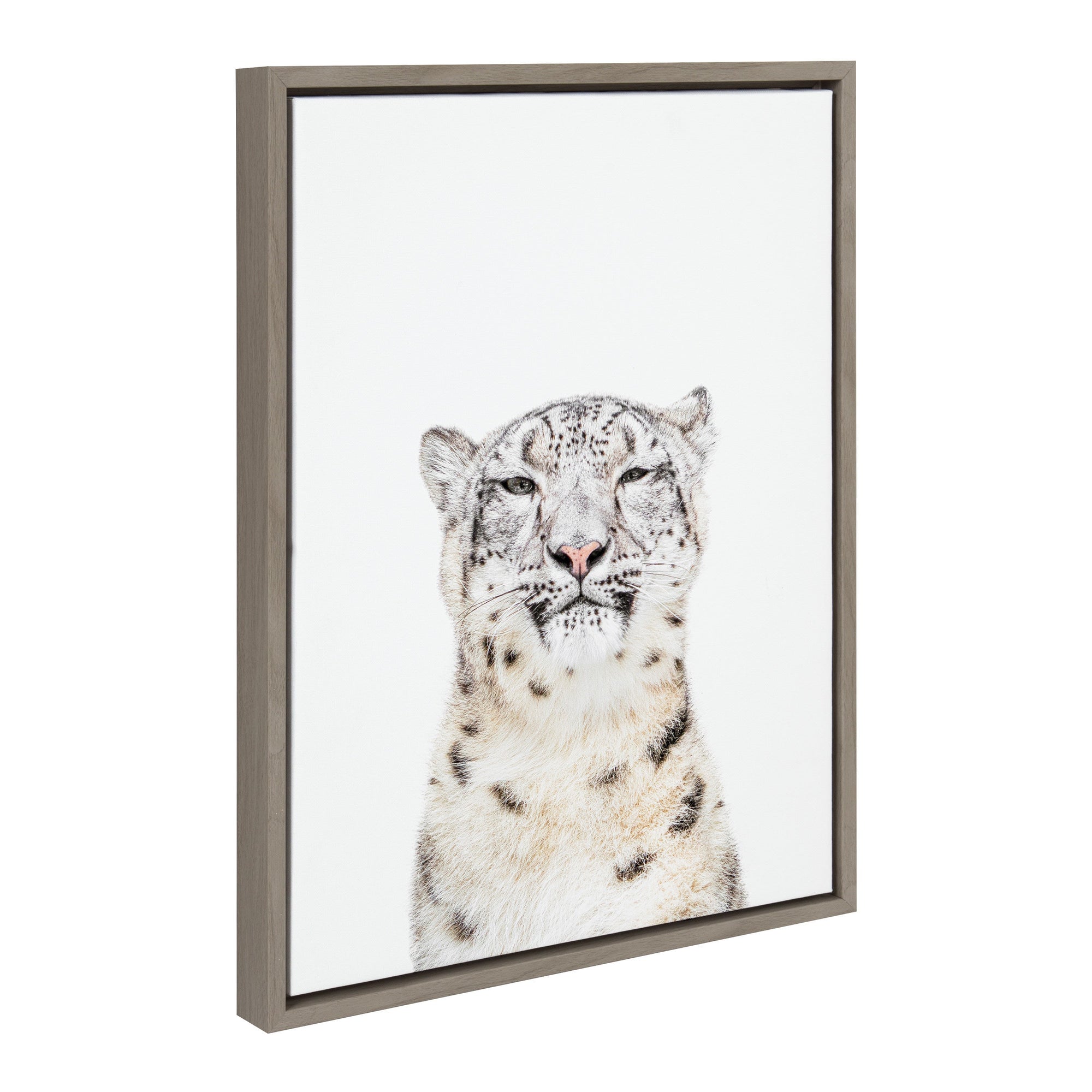 Sylvie Snow Leopard portrait framed floating canvas art by Amy Peterson Art Studio