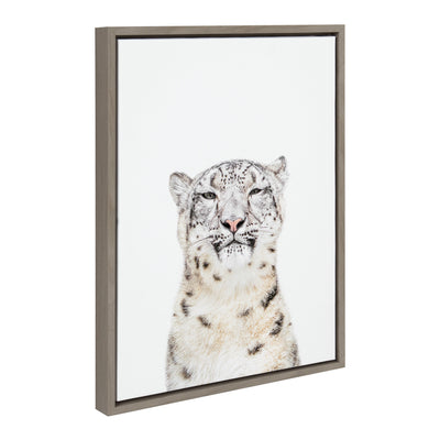 Sylvie Snow Leopard portrait framed floating canvas art by Amy Peterson Art Studio