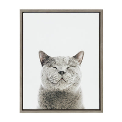 Framed Sylvie Smiling Cat canvas artwork with a modern floating frame