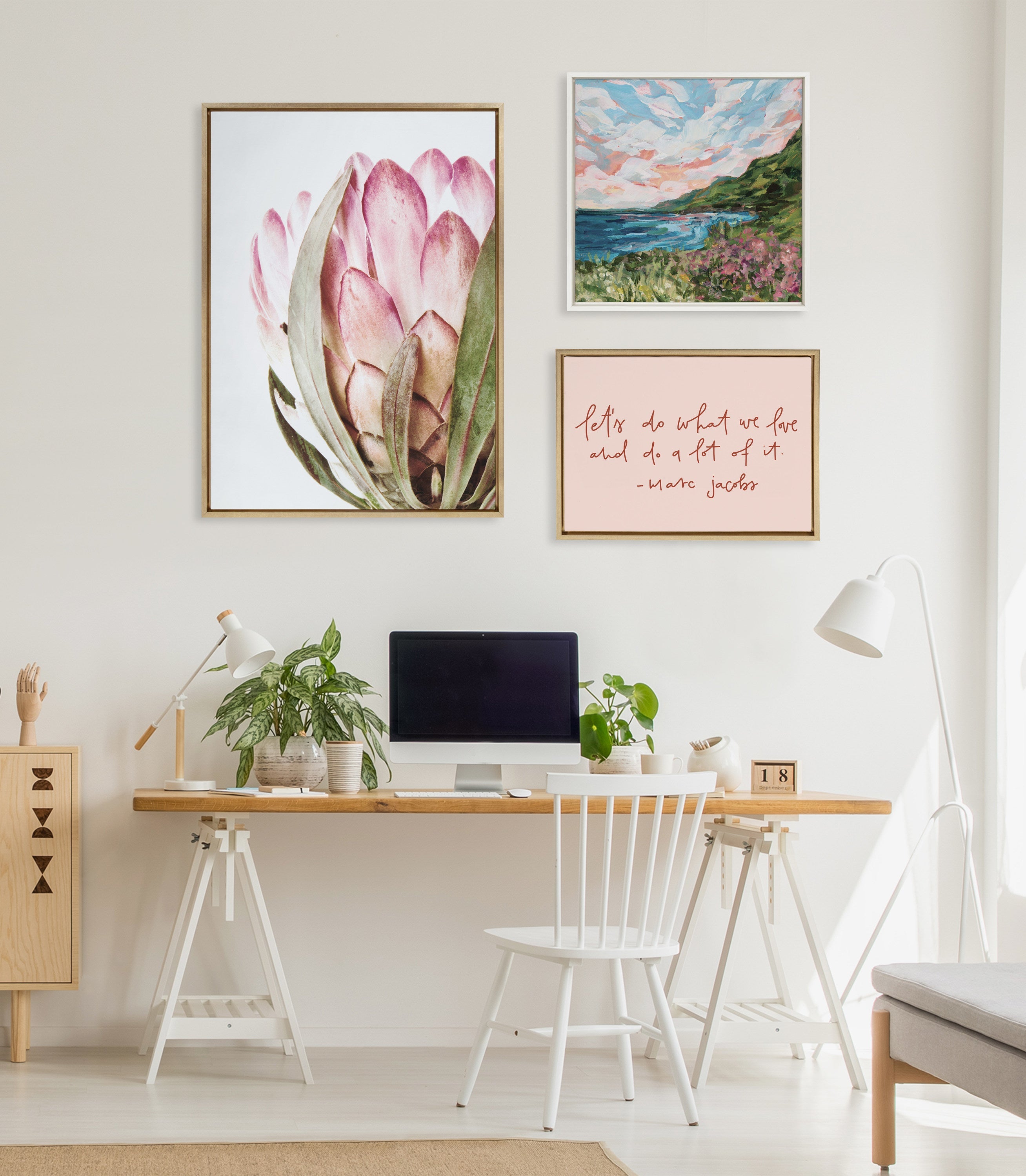 Sylvie Pink Protea Flower Framed Canvas by Amy Peterson by kateandlaurel - product image 11 for Resin Society