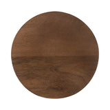 Round wooden table top with natural grain variations in warm brown tones, viewed directly from above against a white background.