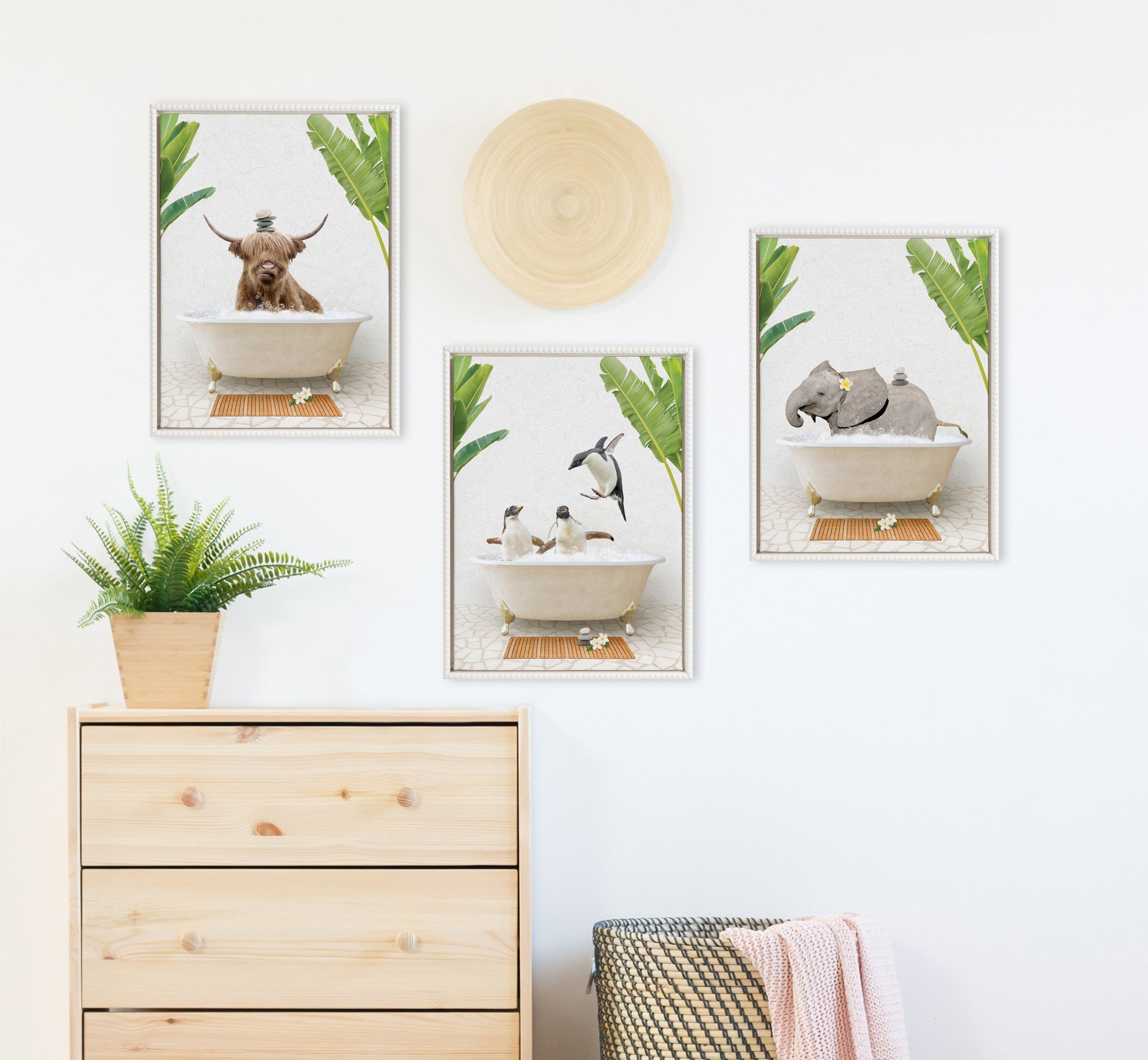 Sylvie Beaded Penguins Bali Bath Framed Canvas by Amy Peterson