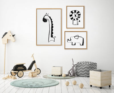 Sylvie 390 Giraffe BW, 409 Lion BW and 400 Elephant BW Framed Canvas Art Set by Teju Reval