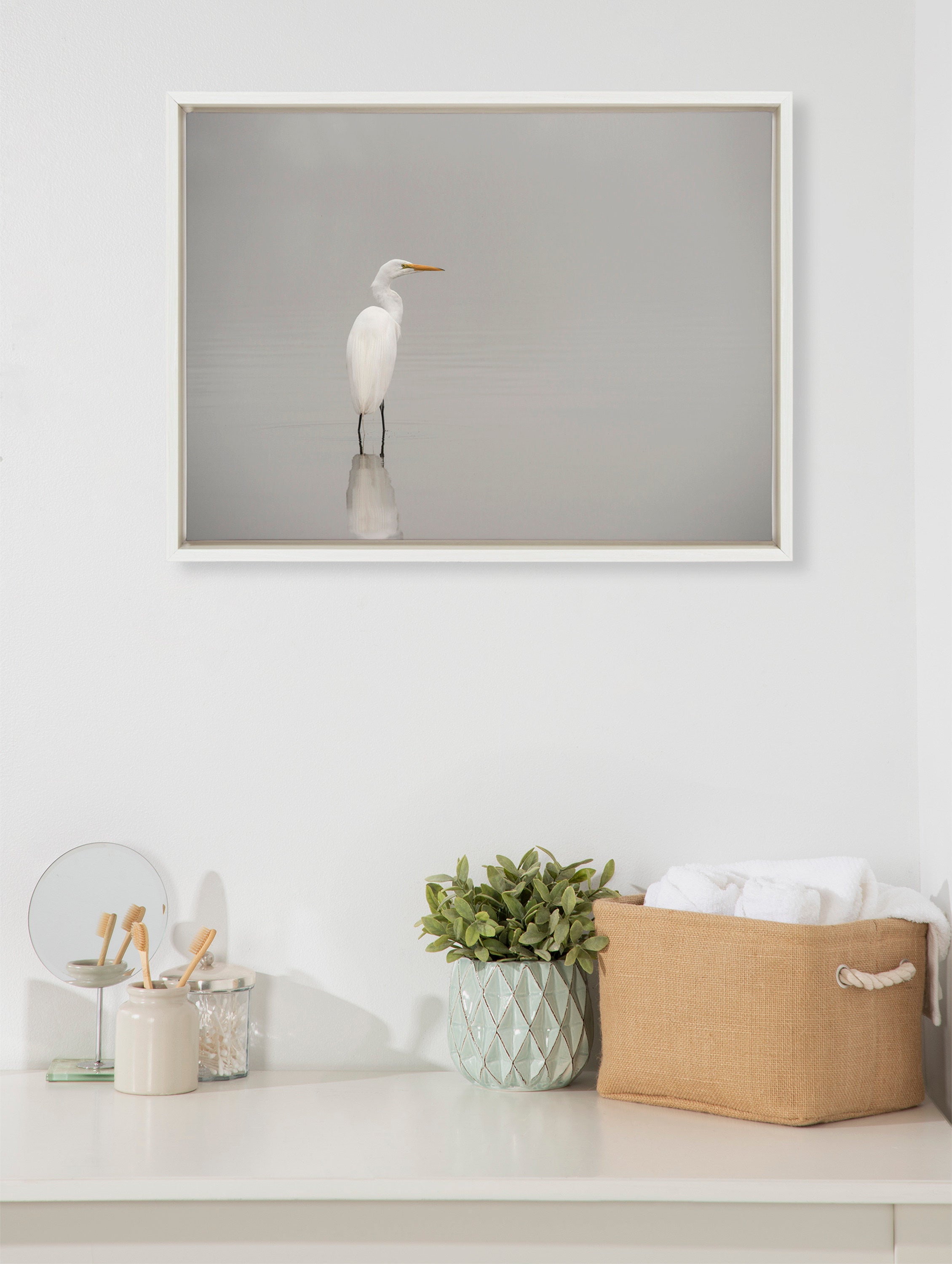 Sylvie Great White Egret Framed Canvas by kateandlaurel - product image 5 for Resin Society