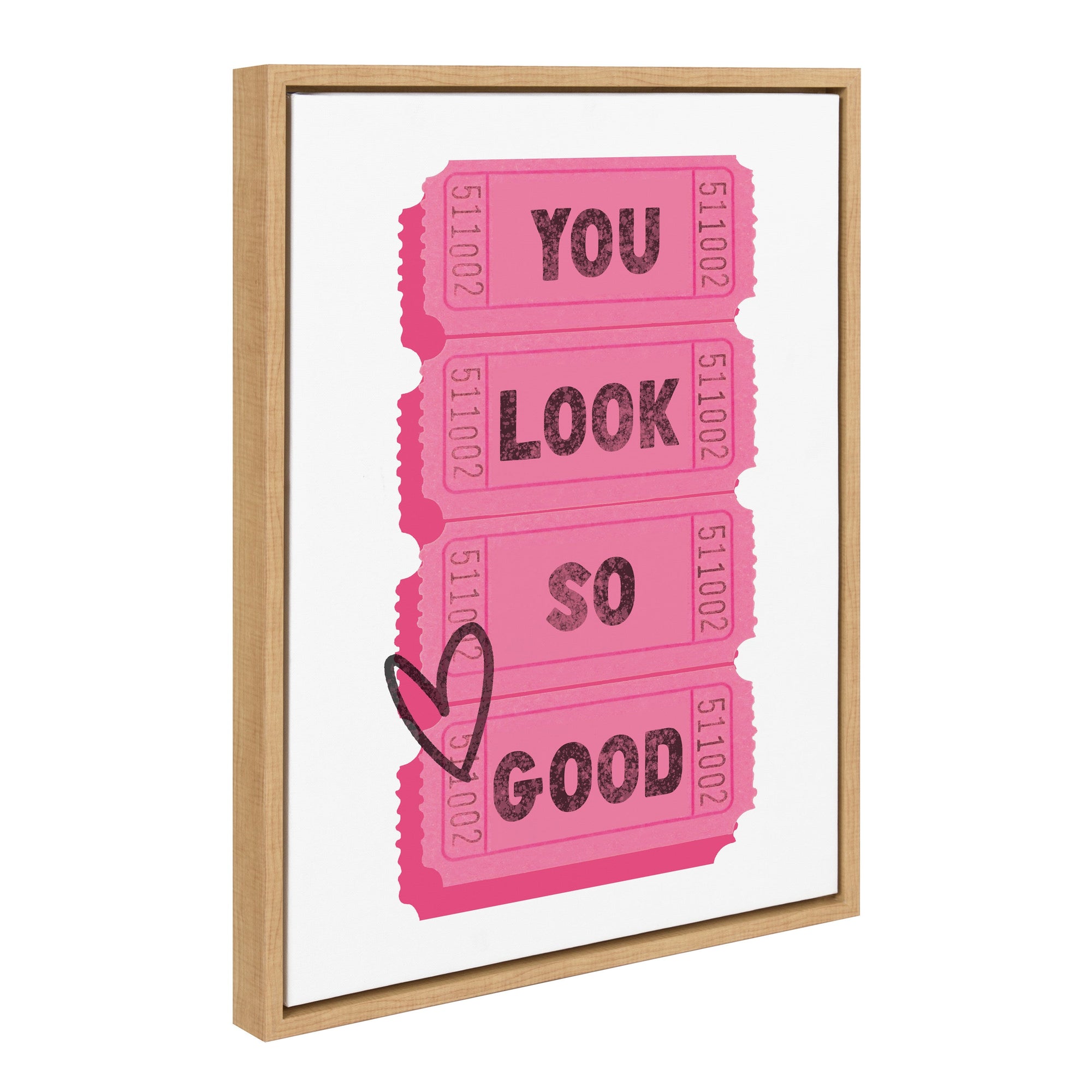 Sylvie You Look So Good Pink Tickets framed canvas art by Alli Standefer showing pink admission tickets and gold/pink frame
