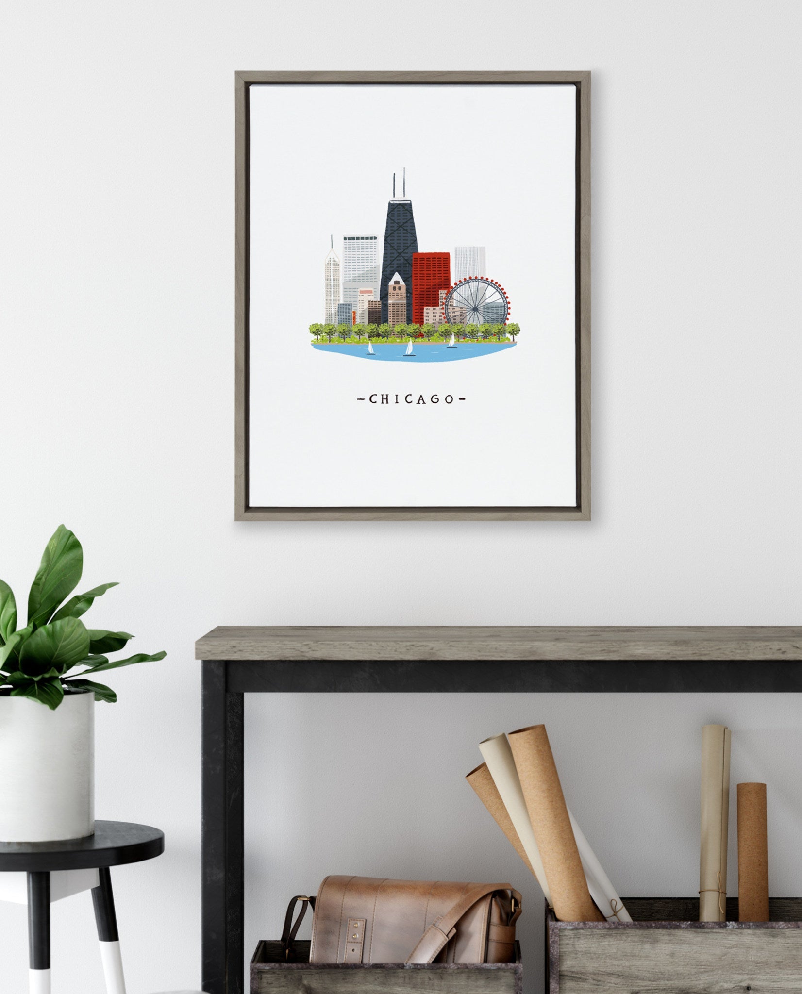 Sylvie Chicago Skyline Illustration Framed Canvas by kateandlaurel - product image 7 for Resin Society