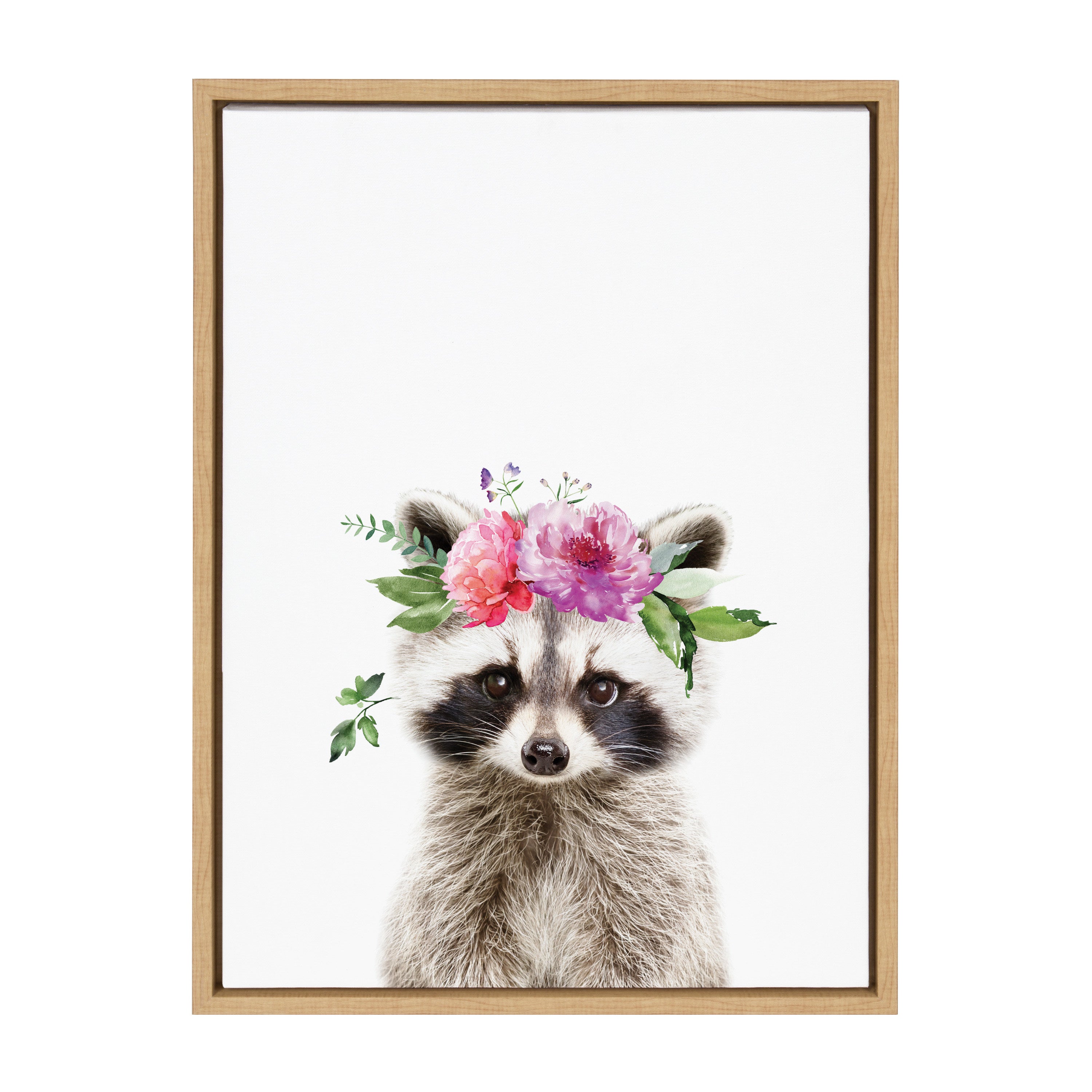 Sylvie Flower Crown Raccoon Framed Canvas by Amy Peterson Art Studio