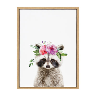 Sylvie Flower Crown Raccoon Framed Canvas by Amy Peterson Art Studio