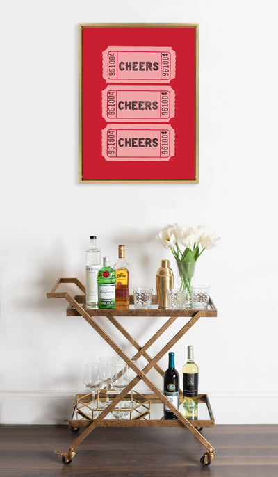 Sylvie Cheers Pink Red Ticket Framed Canvas by Alli Standefer