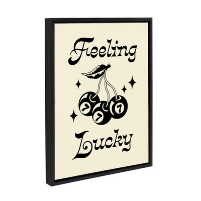 Sylvie Feeling Lucky Cherries Framed Canvas wall art showing cherries and phrase 'Feeling Lucky' in a floating polystyrene frame