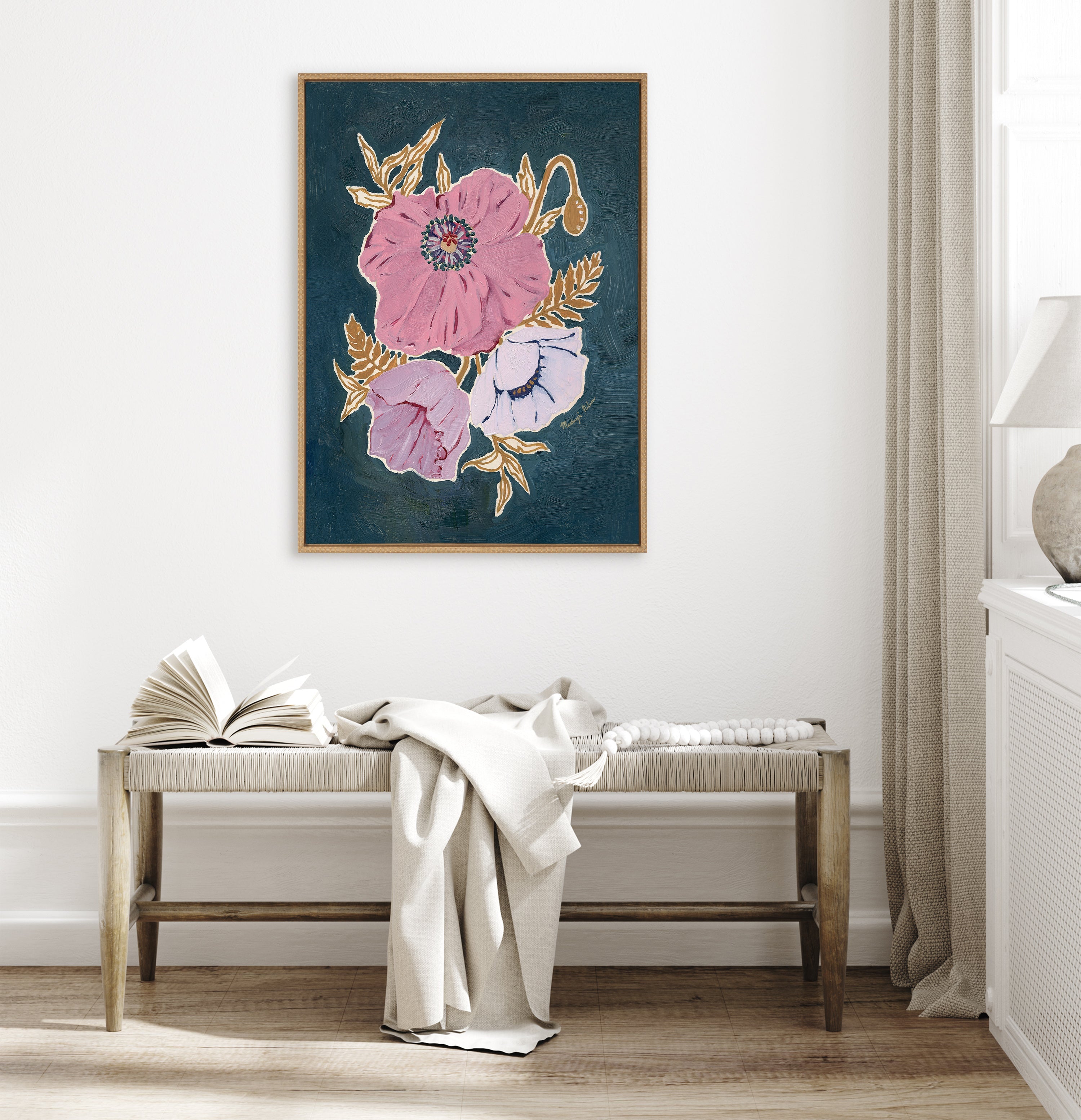 Sylvie Beaded Three Purple Poppies Framed Canvas by Mackenzie Nelson