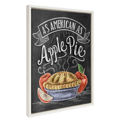 Sylvie American Apple Pie framed canvas art showing a baseball and apple pie illustration with a white polystyrene frame