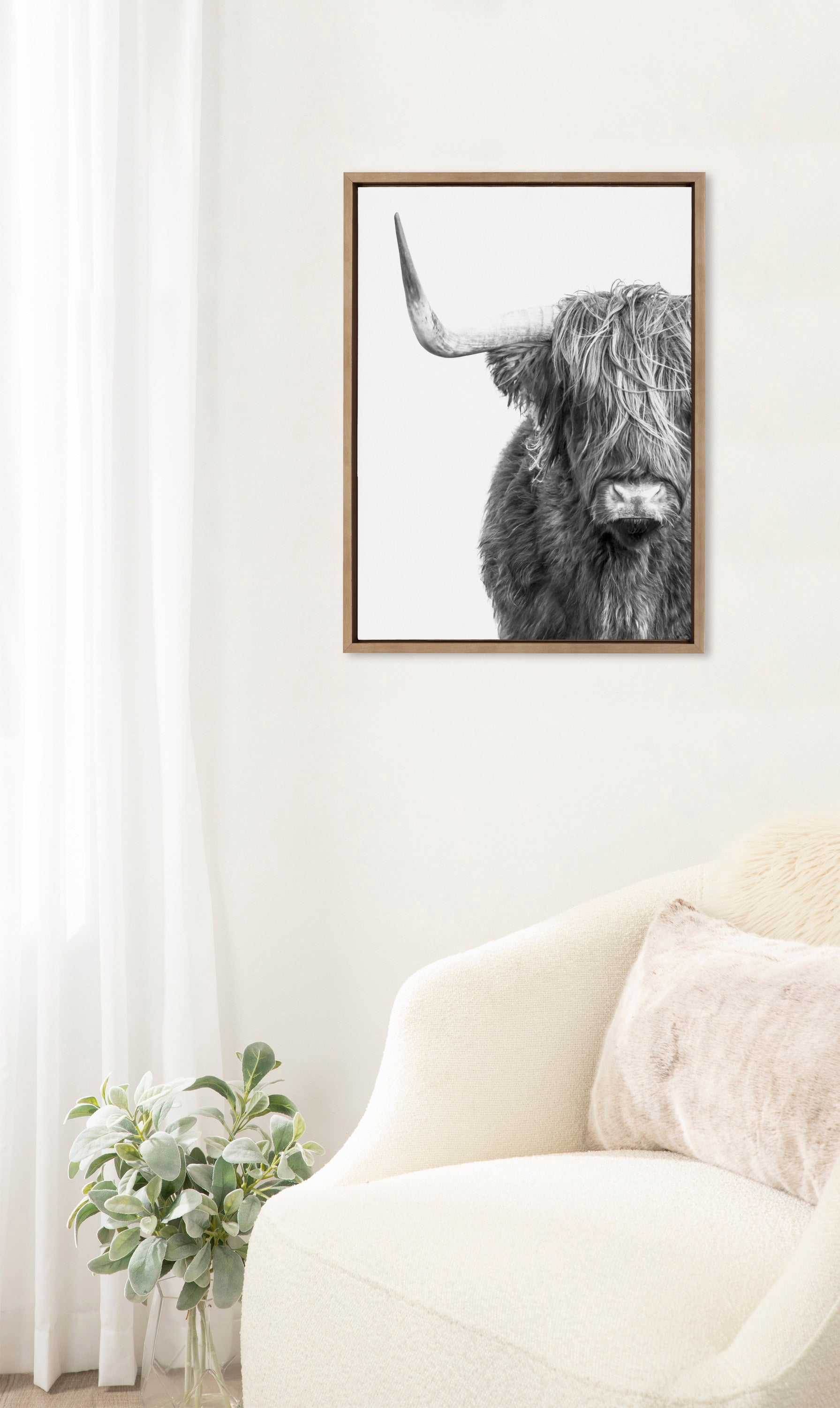 Sylvie B&W Highland Cow No. 1 Framed Canvas by Amy Peterson Art Studio