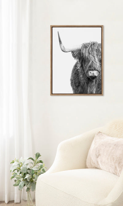 Sylvie B&W Highland Cow No. 1 Framed Canvas by Amy Peterson Art Studio