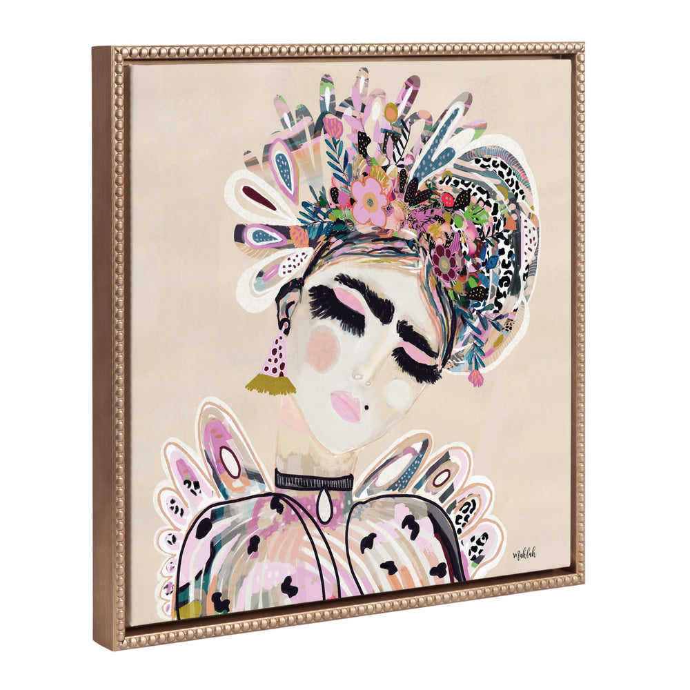 Sylvie Beaded LuLu framed canvas art by Inkheart Designs, depicting a modern female portrait in a gold vintage beaded frame.