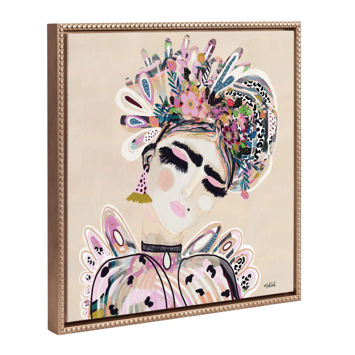Sylvie Beaded LuLu framed canvas art by Inkheart Designs, depicting a modern female portrait in a gold vintage beaded frame.