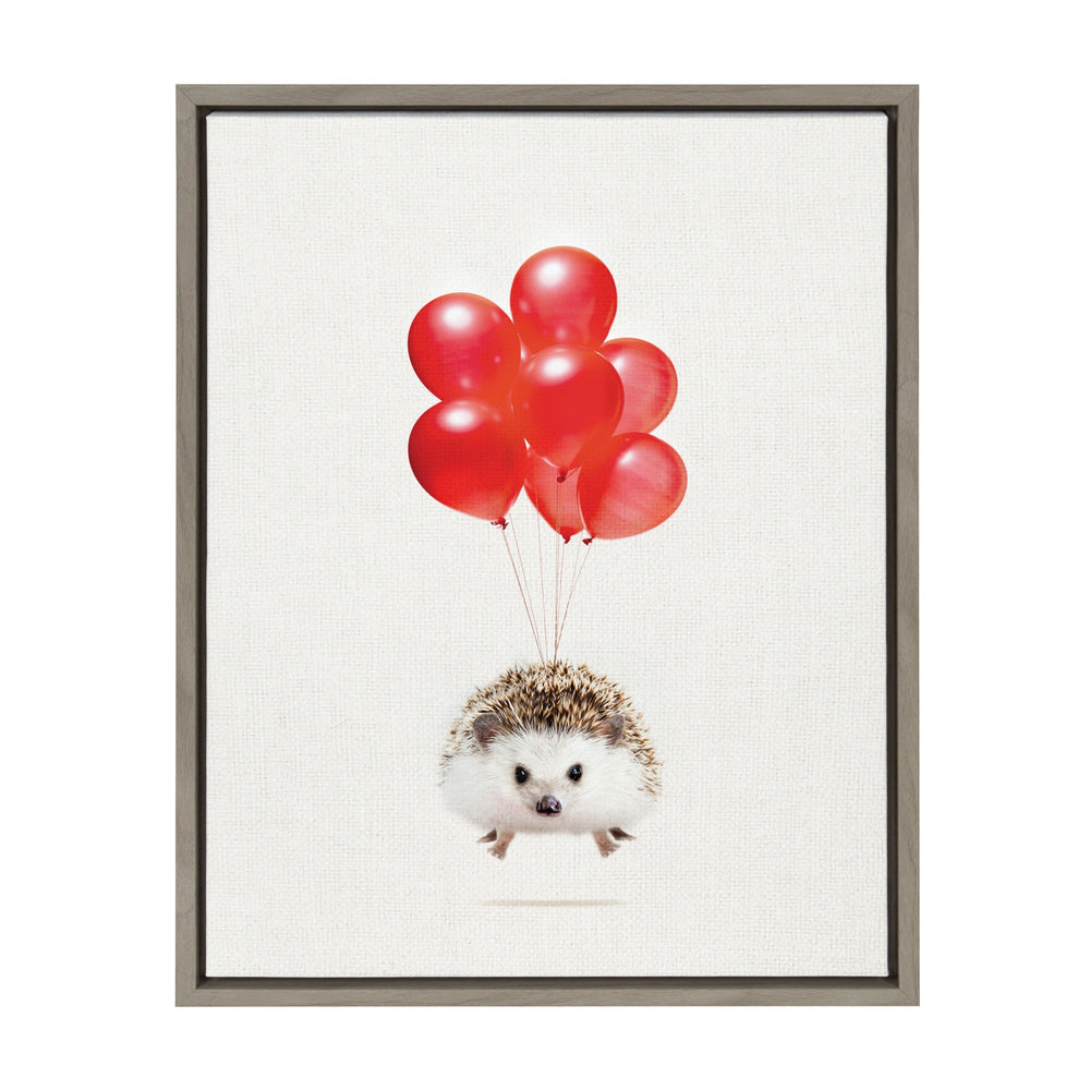 Sylvie Hedgehog Balloons Framed Canvas By Amy Peterson by kateandlaurel - main product image for Resin Society