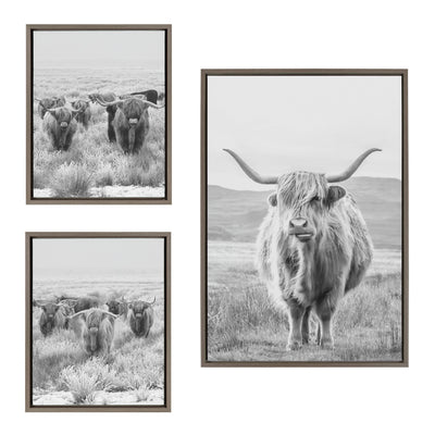 Sylvie Herd of Highland Cows BW Framed Canvas Art Set by The Creative Bunch Studio