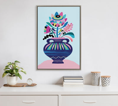 Sylvie Mid Century Modern Whimsical Floral Framed Canvas by kateandlaurel - product image 5 for Resin Society