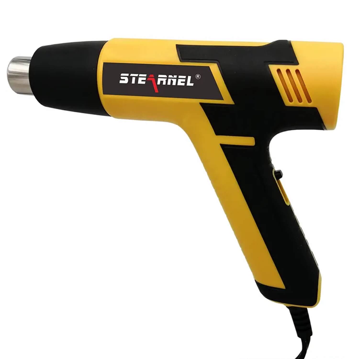 Yellow and black heat gun with 'Steinel' branding on a white background