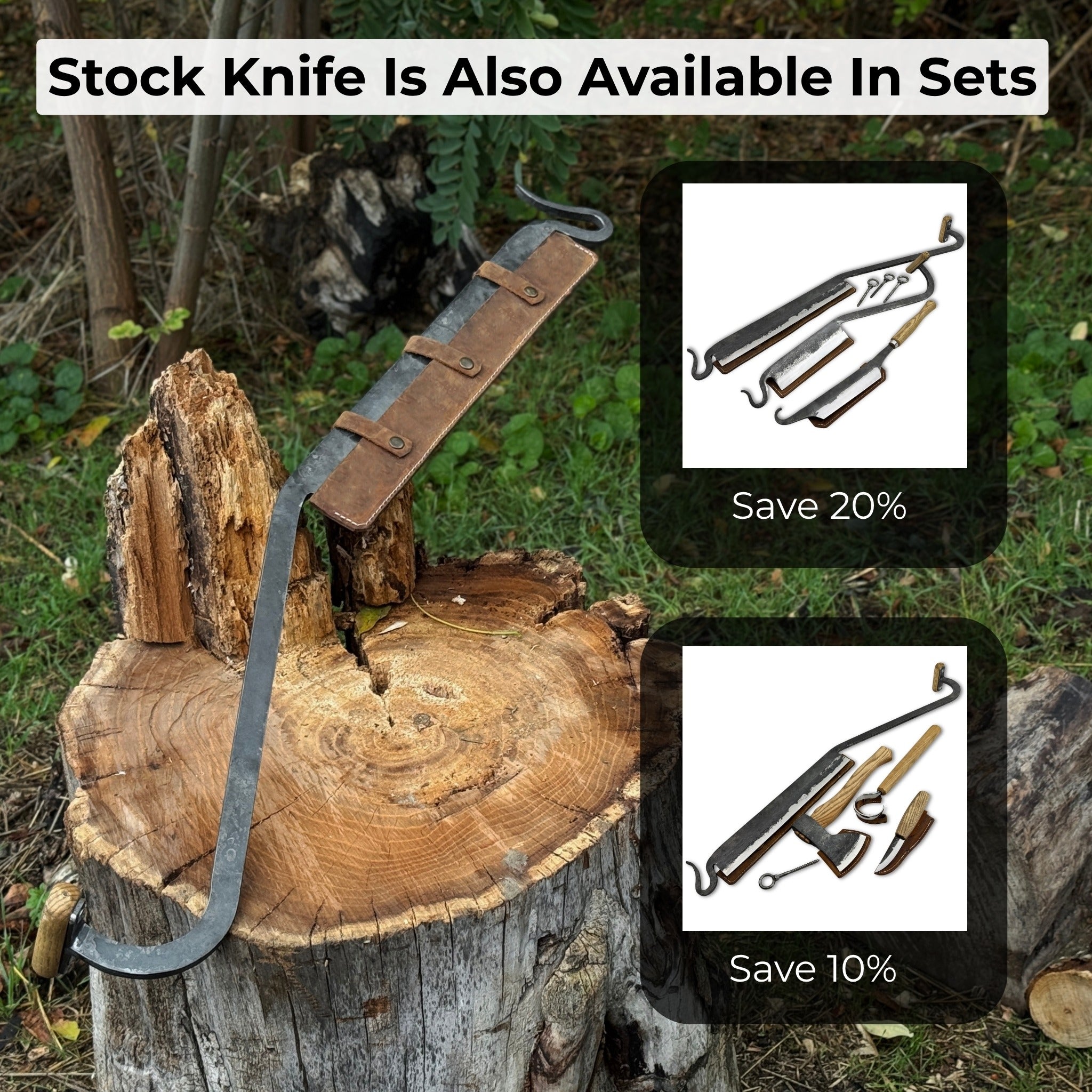 Large Stock Knife Cloggers Knife with hand-forged steel blade and ash handle